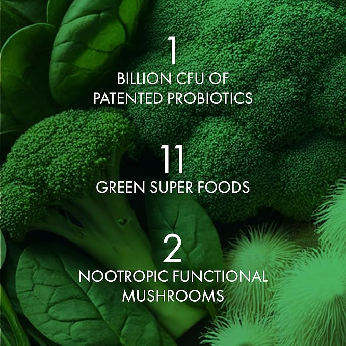 BIOHM Microbiome Super Greens Veggiecaps 11 Green 2 Nootropic 60 count (30 Servings)
