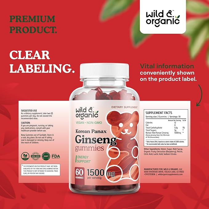 Wild & Organic Korean Panax Red 1500 mg 60 Chews