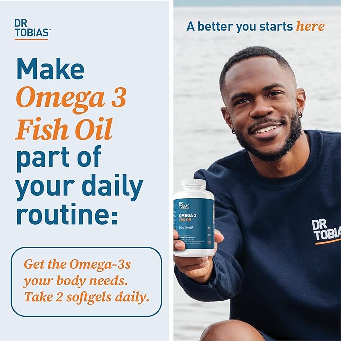 Dr. Tobias Omega 3 Fish Oil, 2000mg Triple 3 Supplement 800mg EPA 600mg DHA 3 Supplements 360 Softgels, 180 Servings