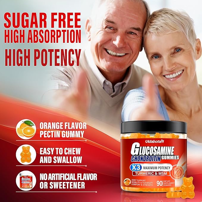 Sugar Free Glucosamine Chondroitin Gummgies, Extra 1500mg with (90 Count)