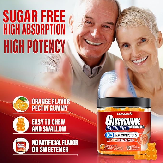 Sugar Free Glucosamine Chondroitin Gummgies, Extra 1500mg with (90 Count)