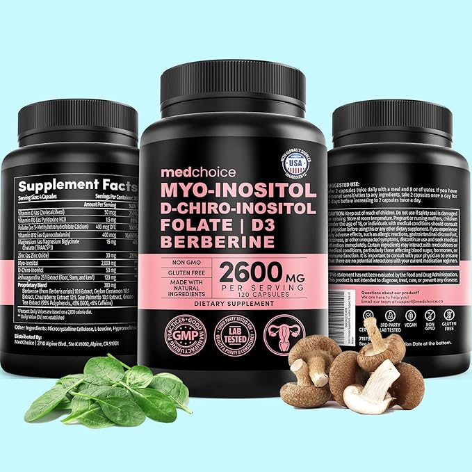 4-in-1 Inositol Supplement & Hormone Support for Women - 40:1 Myo-Inositol and D-Chiro Inositol Ovarian Support Capsules for Hormone Balance, PCOS Supplement for Energy and Metabolism (120 count)