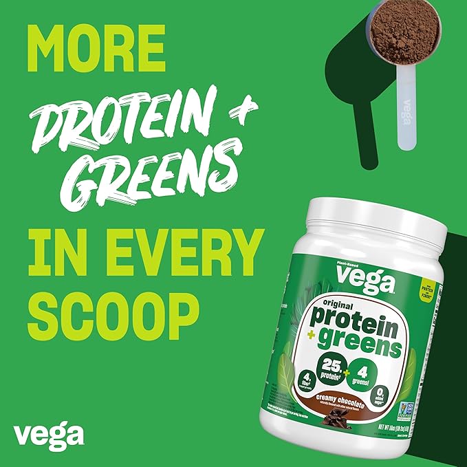 Vega Protein and Greens Protein Powder, Chocolate 20g Plant 1.2 lbs