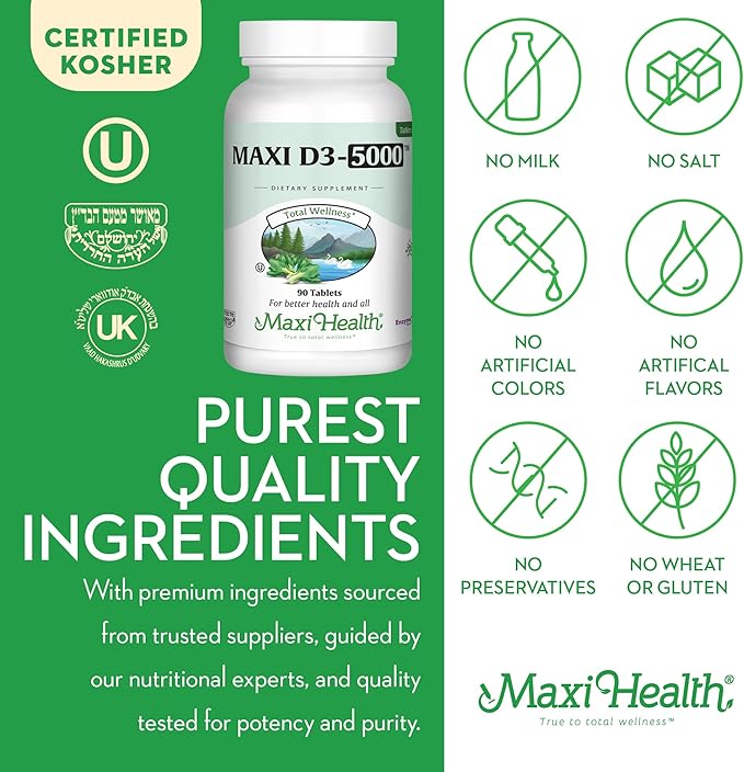 Maxi Health Vitamin D3 5000 IU (125 mcg) 5000 IU D3 (90 (90 Tablets)