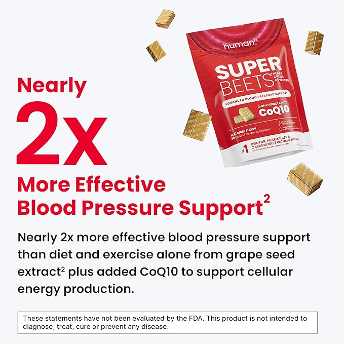 humanN SuperBeets Heart Chews Advanced 100mg of CoQ10 Plus 60 Count