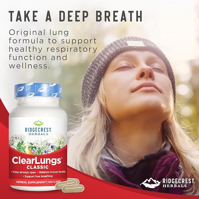 Ridgecrest Herbals ClearLungs Classic, Natural Lung (120 Caps, 60 Serv)