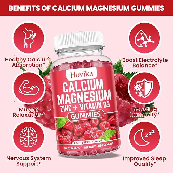 Calcium Magnesium Zinc Gummies with Potassium B6, D3, D3, K2 K2 - 60 Cts