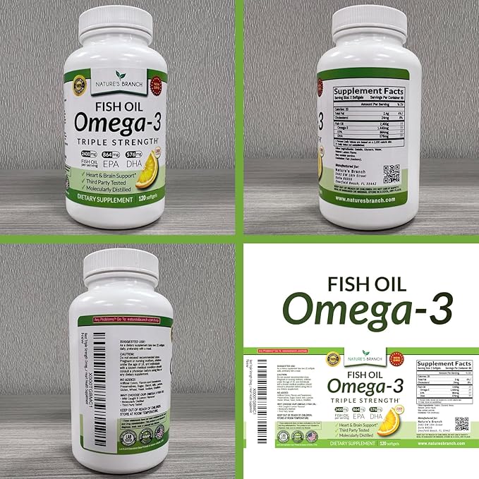 Best Triple Strength Omega 3 Fish 2400mg | 120 Capsules 864mg EPA 576mg DHA