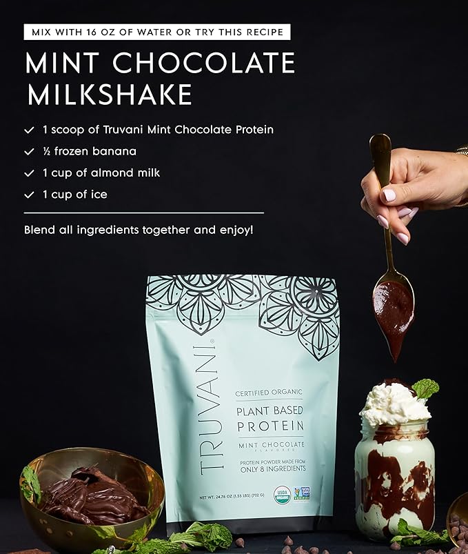 Truvani Vegan Pea Protein Powder | Mint Chocolate | 20g Organic Plant Based Protein Per Serving | 10 Servings | Keto | Gluten & Dairy Free | Low Carb | No Added Sugar