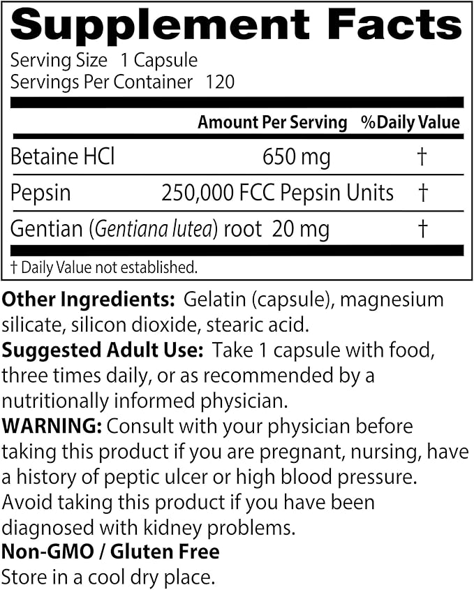 Doctor's Best Betaine HCI Pepsin & 120 Caps,