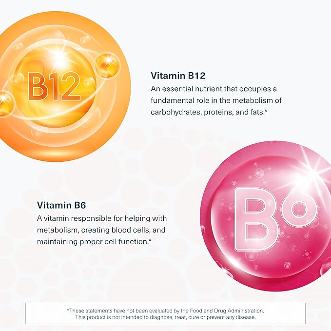 Youtheory Vitamin B12 B6, Daily Energy and Brain Support Supplement, Liquid Raspberry Flavor, 12 – 1oz Single Serving Packets