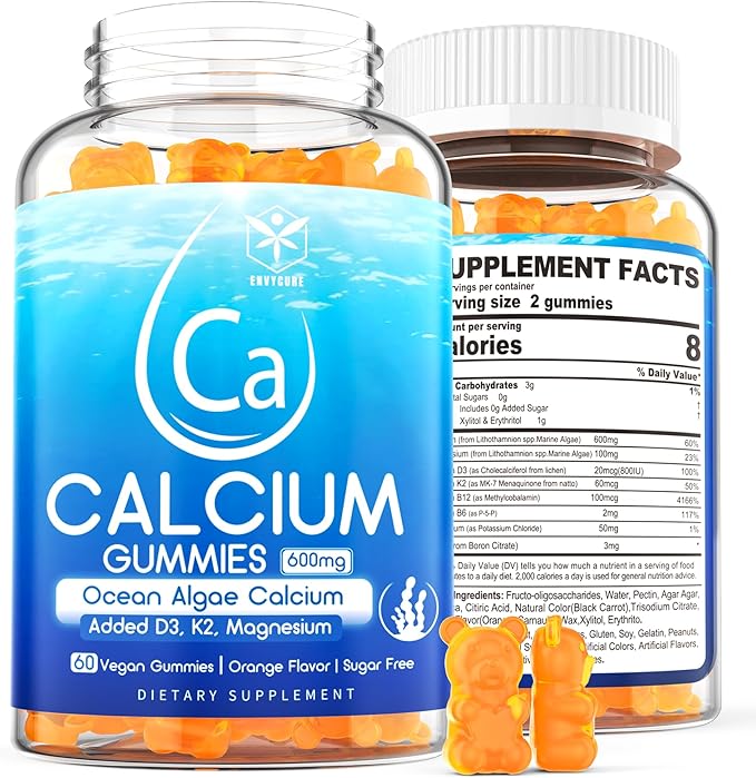 Sugar Free Calcium Gummies 600mg, Ocean D3, K2, K2, Magnesium, B6, B12, B12, Organic 1 Pack