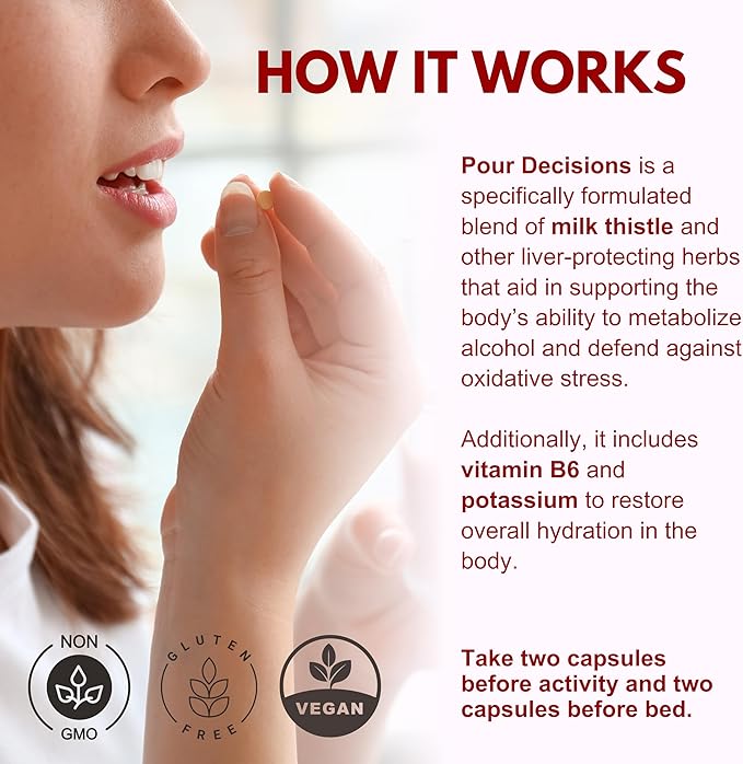 Life Happns Pour Decisions Liver Health Supplement with Milk Thistle, Vitamin B6, Electrolytes - Supports Hydration and Recovery, 60 Capsules
