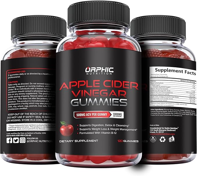 Apple Cider Vinegar Gummies - 1000mg - Formulated to Support Normal Energy Levels & Gut Health - Supports Digestion, Detox & Cleansing - ACV Gummies W/VIT B12, Beetroot (60 Count)