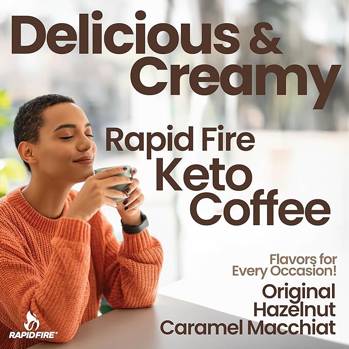 Rapidfire Keto Coffee Instant Coffee Mix, Caramel Macchiato Flavor, 7.93 Ounce (255g), 15 Servings