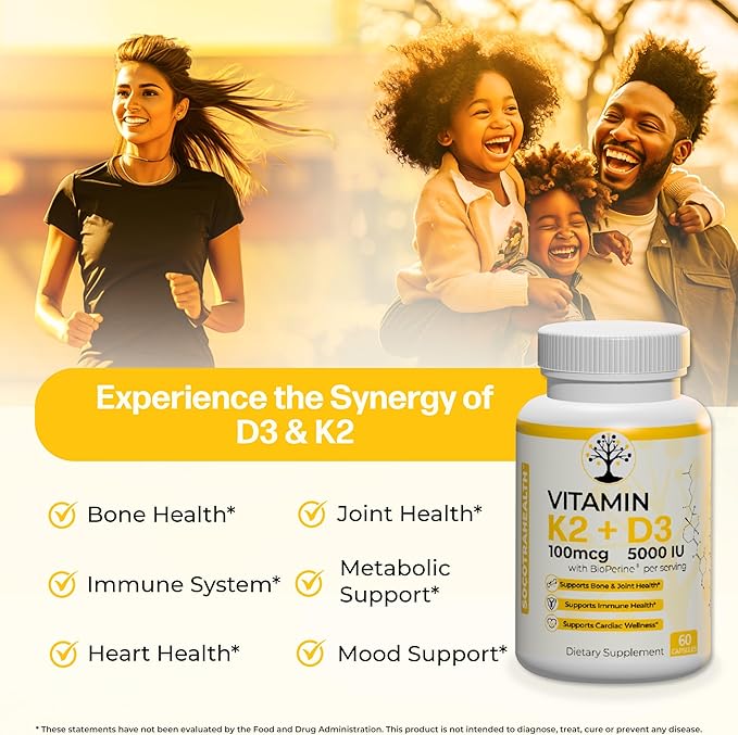 Vitamin D3 K2 Supplement 5000 IU D3 and 100 mcg K2 (MK7) (MK7) for 60 Vegan
