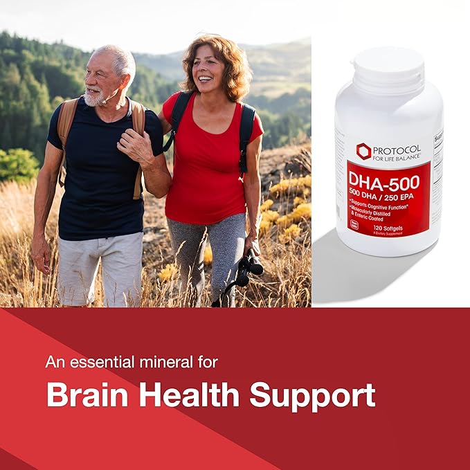 PROTOCOL FOR LIFE BALANCE DHA-500 - DHA 500mg & EPA 250mg - Fish Oil Supplement - Brain Health & Support - Easy Digestion - Non-GMO & Halal - 120 Softgels