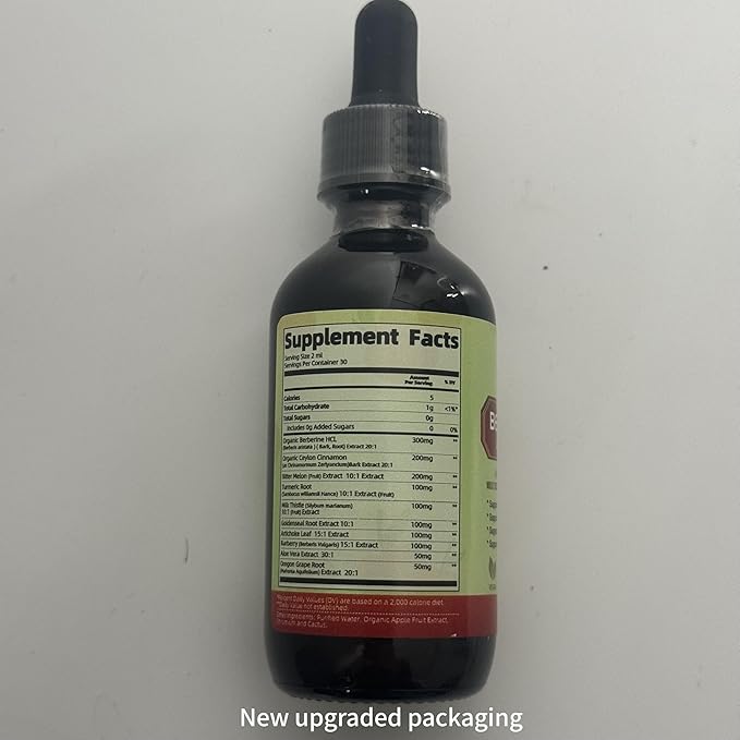 Berberine HCL Supplement with Ceylon Cinnamon - Berberine Liquid Drops with Turmeric, Ceylon Cinnamon, Bitter Melon, Milk Thistle, Berberine Veggie Supplement for Digestion System Support