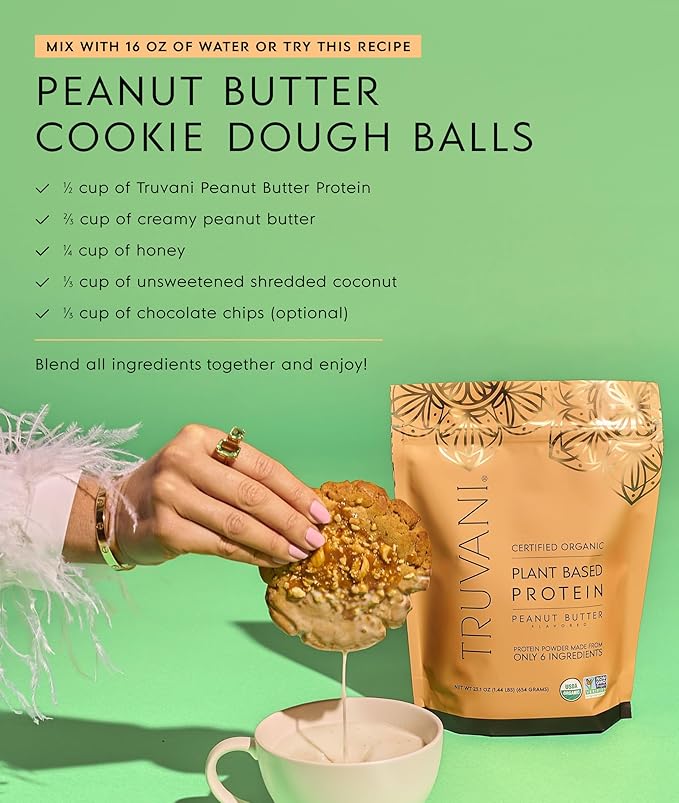 Truvani Vegan Pea Protein Powder | Peanut Butter | 32.7g Organic Plant Based Protein | 1 Serving | Keto | Gluten & Dairy Free | Low Carb | No Added Sugar
