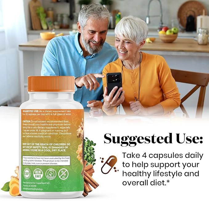 Turmeric Moringa Supplement | Ginger, Boswellia, Saffron, Holy Basil- Joint Support Supplement for Women and Men with Ceylon Cinnamon, Quercetin, Tart Cherry- 120 Count