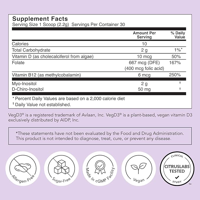 Rael Hormone Balance for Women, Inositol Powder Supplement - Ovarian Function Support, Vitamin B8, 40:1 Proven Ratio, Folic Acid, Vegan (30 Servings)