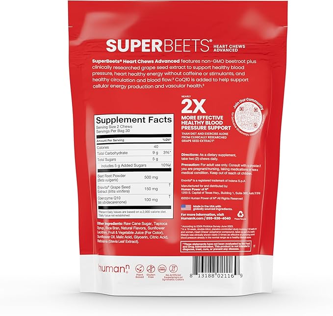 humanN SuperBeets Heart Chews Advanced 100mg of CoQ10 Plus 60 Count