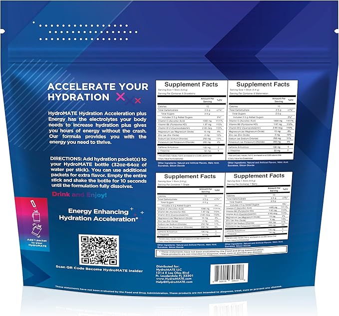 HydroMATE Electrolytes Powder Drink Mix Packets 16 Sticks