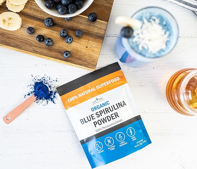 Organic Blue Spirulina Powder - 100% Pure Superfood Blue-Green Algae, No Fishy Smell, Natural Food Coloring for Smoothies & Protein Drinks - Non GMO, Gluten-Free, Vegan + USDA Certified, 60 Servings