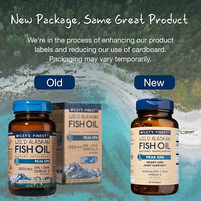 Wiley's Finest Wild Alaskan Fish Oil 1000mg Omega-3s, Omega-3s, SQF-Certified 90 Softgels (90 Servings)
