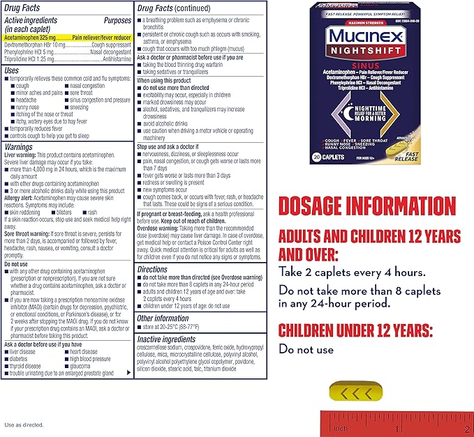 Mucinex Nightshift Sinus, Maximum Strength Powerful 20 Fast