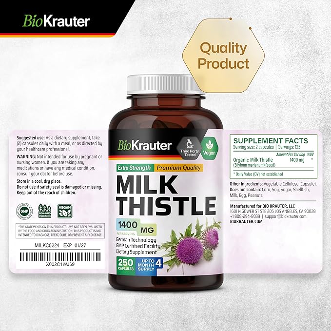 MAUWE HERBS Milk Thistle Organic Capsules 250 Vegan 1400 mg