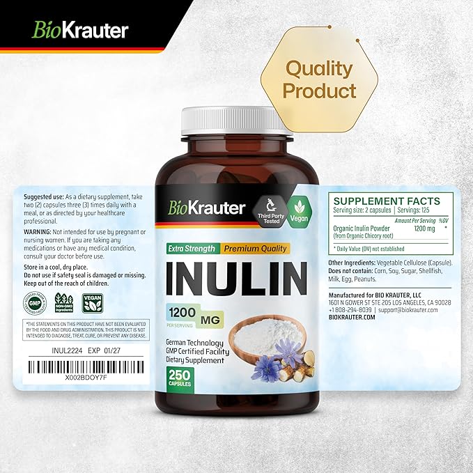 Inulin Powder Capsules 1200mg Chicory 250 Vegan