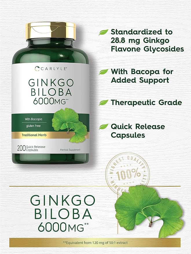 Carlyle Ginkgo Biloba Pills 6000mg | 200 Capsules