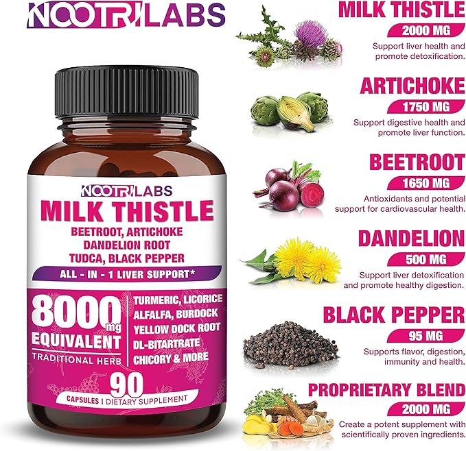 All-in-1 8000mg Highest Potency Milk Thistle 90 Vegan
