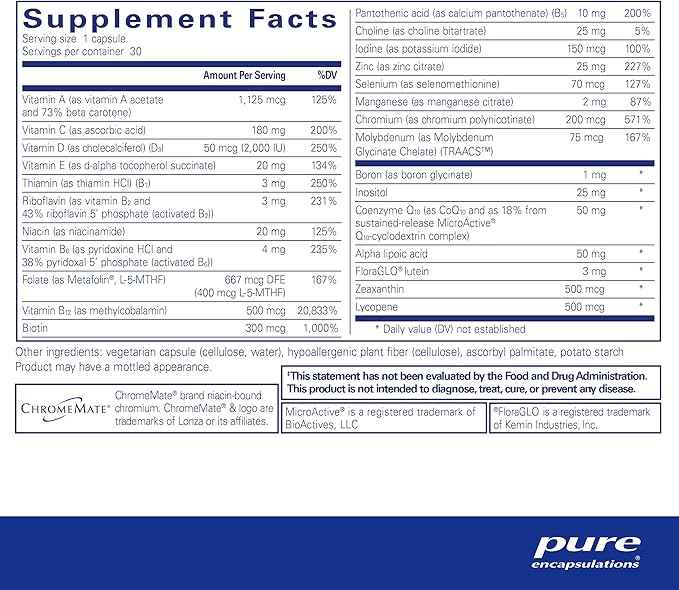 Pure Encapsulations O.N.E. Multivitamin CoQ10, and 30 Capsules