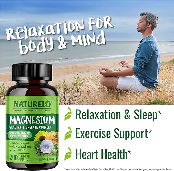 NATURELO Magnesium Glycinate Supplement 200 mg 240 Capsules