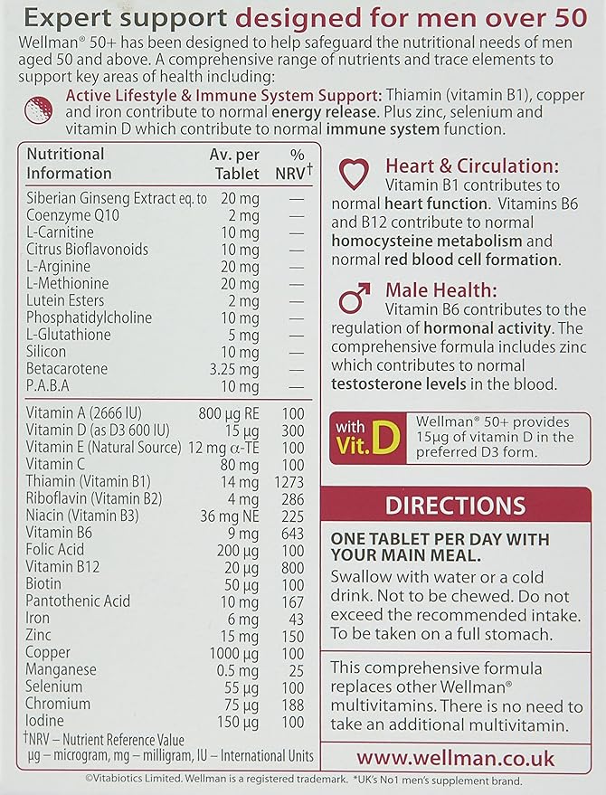 Wellman Vitabiotics 50+ Advanced Vitamin and 30 Tablets