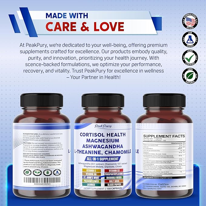 CORTISOL Health Ashwagandha 6000mg Magnesium 100mg 500mg L-Theanine