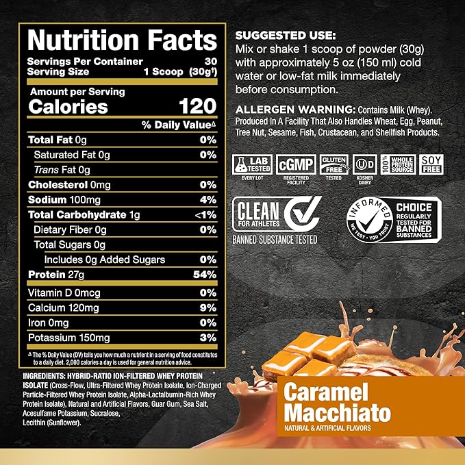 ALLMAX ISOFLEX Whey Protein Isolate, Caramel Macchiato - 2 lb - 27 Grams of Protein Per Scoop - Zero Fat & Sugar - 99% Lactose Free - Gluten Free & Soy Free - Approx. 30 Servings
