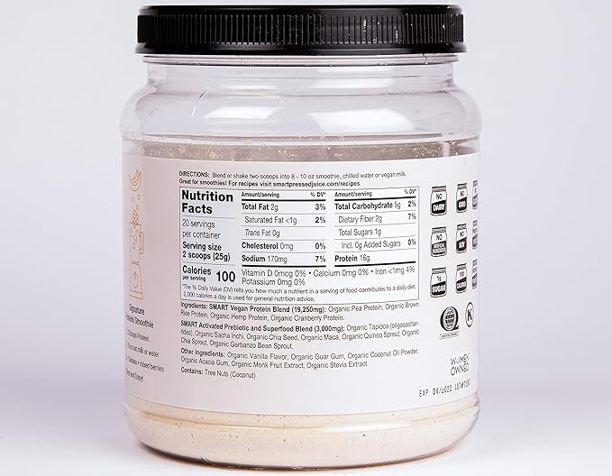 SMART Pressed Juice Vegan Vanilla Proteini 20 Servings