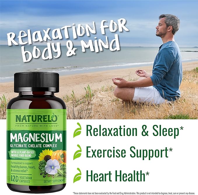 NATURELO Magnesium Glycinate Chelate Complex 200 mg 120 Capsules