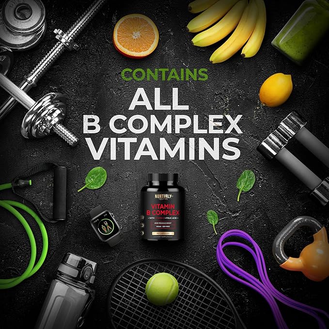 Vitamin B Complex with Vitamin C B1, B2, B2, B3, B3, B5, B5, B6, B6, B7, B7, B9, B9, B12 B12 and 90 Capsules