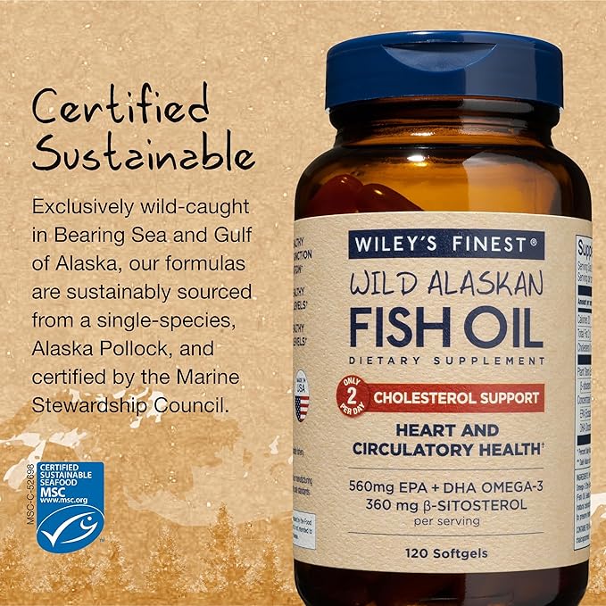 Wiley's Finest Wild Alaskan Fish Oil 560mg Omega-3s Omega-3s - 120 Softgels (60 Servings)