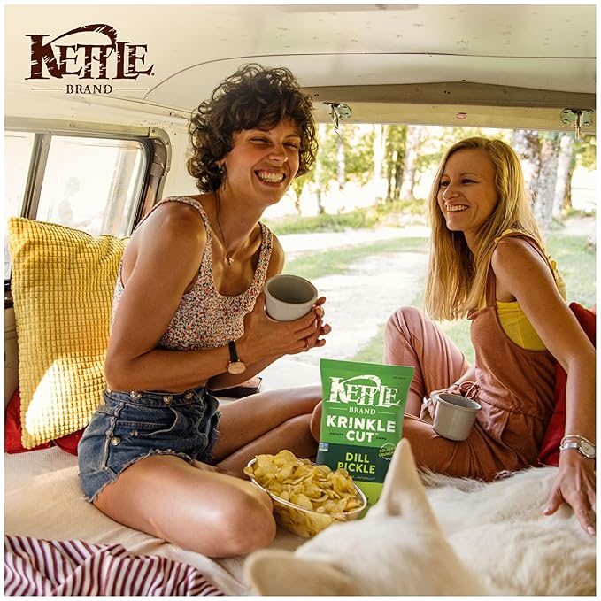 Kettle Brand Potato Chips, Krinkle Cut, Dill Pickle Kettle Chips, 7.5 Oz (Pack of 12)