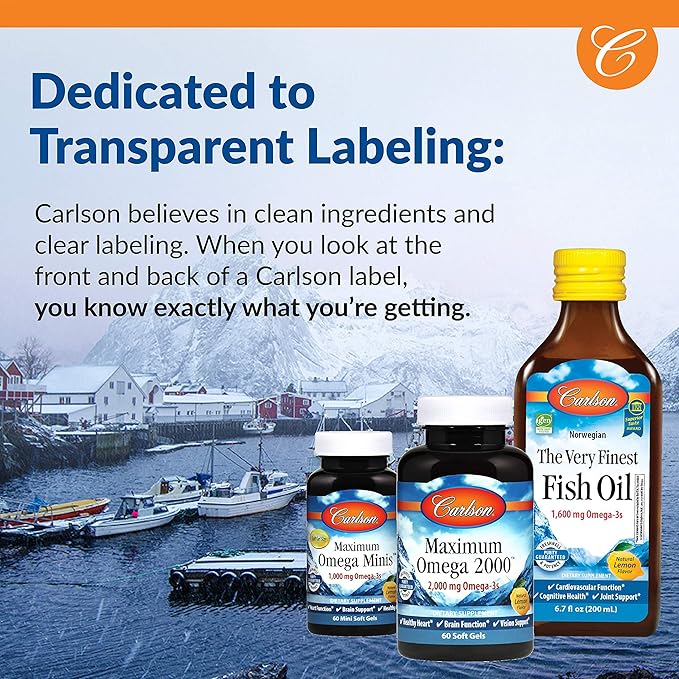 Carlson - MCT & Omega-3, Coconut Oil, Caprylic & Capric Acids, EPA & DHA, Energy Production, Fat Metabolism & Brain Health, 120+30 Softgels