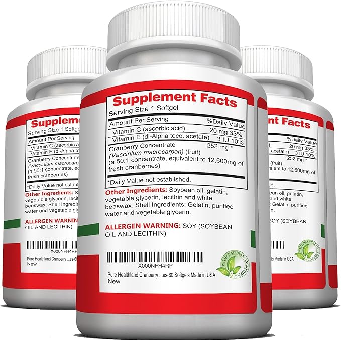 Non GMO Cranberry Concentrate Supplement Pills for Urinary Tract Infection UTI. Equals 12600mg Cranberries. Triple Strength Kidney Bladder Health for Men & Women. Easy to Swallow Softgels, 3 Bottles
