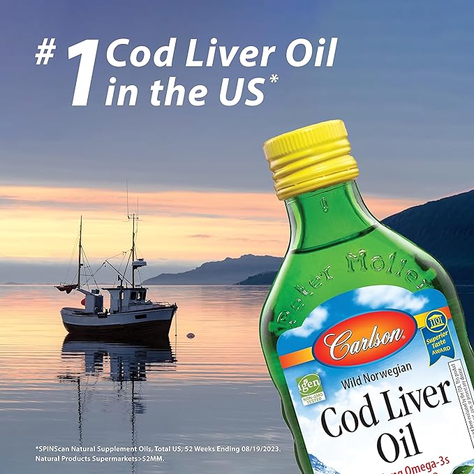 Carlson - Kid's Cod Liver Oil, 550 mg Omega-3s, Vitamins D3, Wild 250 mL