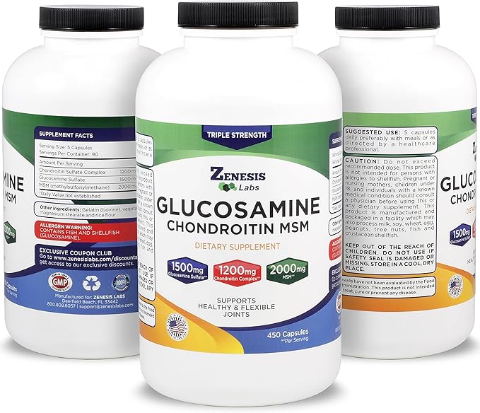 Glucosamine Sulfate + Chondroitin + MSM 900 Total 2 Bottle 180 Day 1500mg, 1200mg, 1200mg, 2000mg 2000mg per
