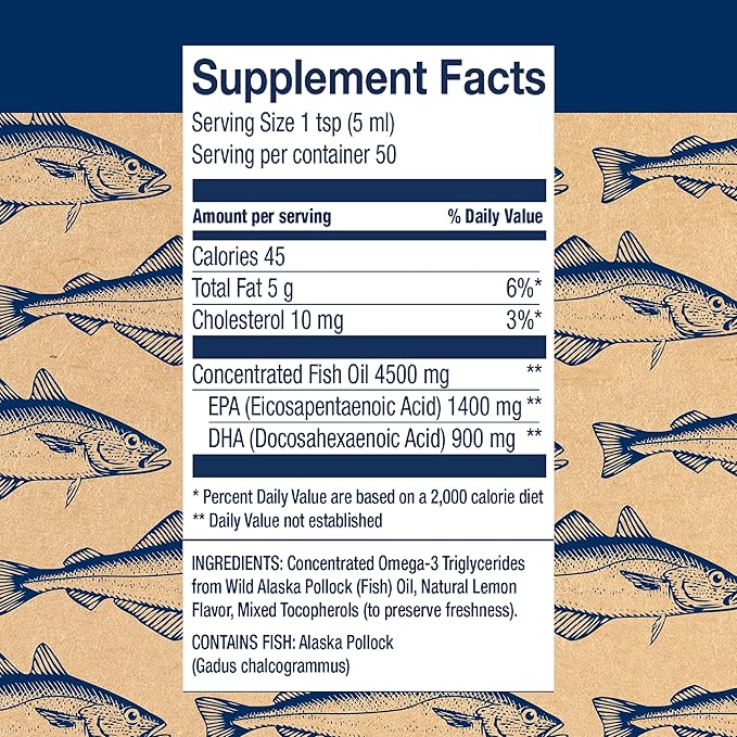 Wiley's Finest Wild Alaskan Fish Oil Omega-3 Liquid 2300mg EPA Omega-3s - 8.45 Oz (50 Servings)