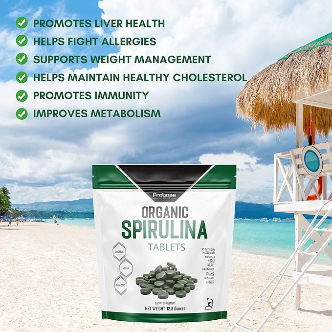 Organic Spirulina Supplement, 3000MG Per Serving, 720 Tablets (4 Month